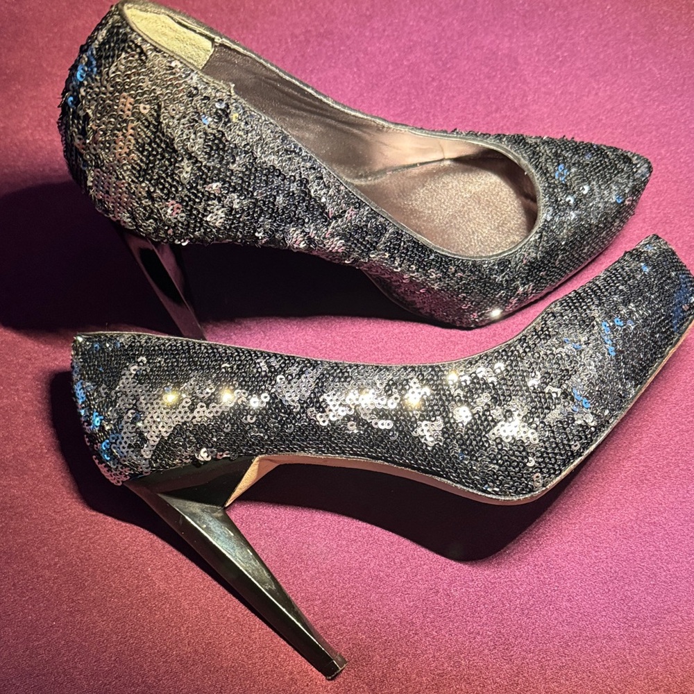 BCBGMaxAzria Black Sequin Heels